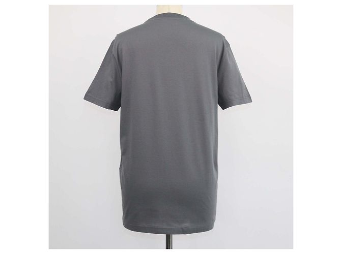 T-shirt in cotone grigio con logo triangolo Prada e girocollo - vista 3