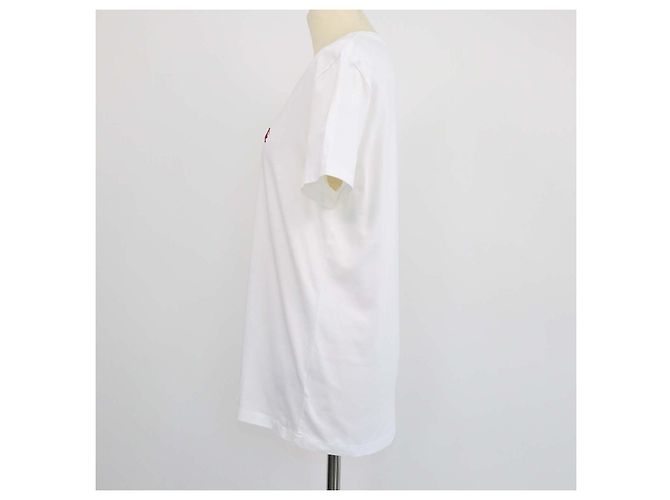 T-shirt Burberry in cotone bianco con logo ricamato e scollo a V - vista 2