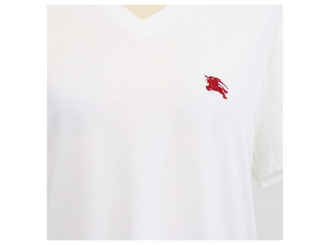 T-shirt Burberry in cotone bianco con logo ricamato e scollo a V - vista 4