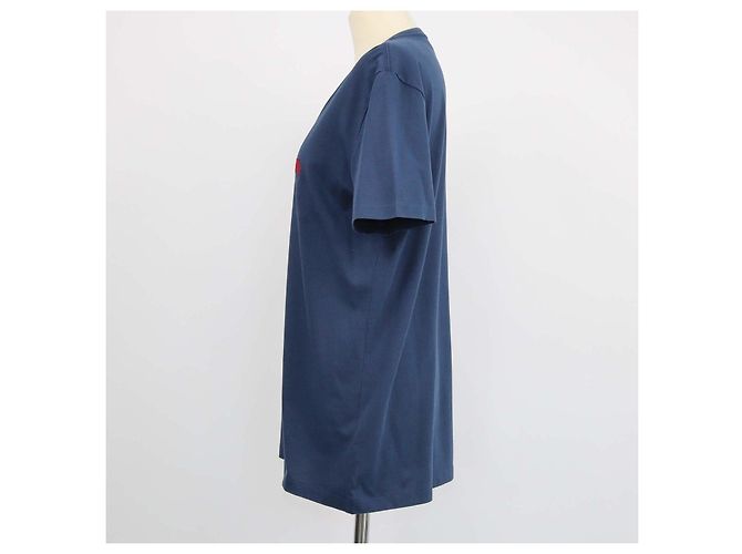 T-shirt Burberry blu navy in cotone con logo ricamato e scollo a V - vista 2