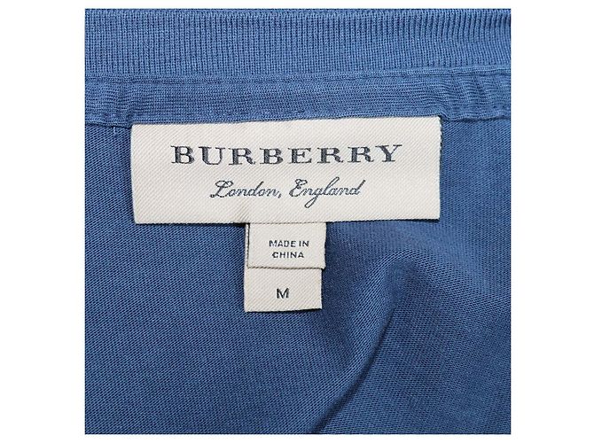 T-shirt Burberry blu navy in cotone con logo ricamato e scollo a V - vista 5