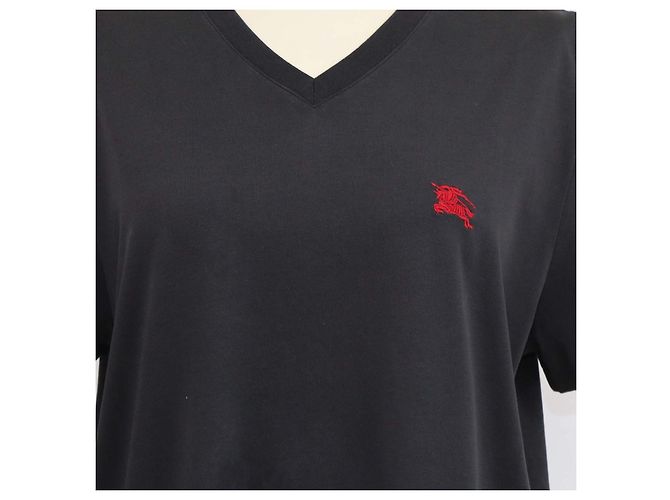 T-shirt Burberry in cotone nero con logo ricamato e scollo a V - vista 4