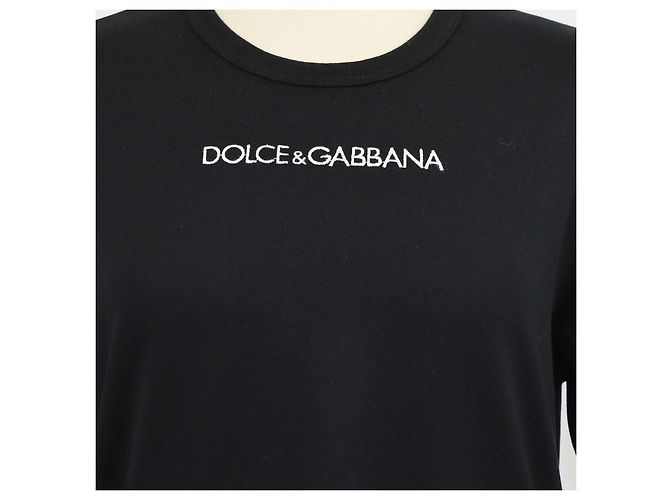 Dolce & Gabbana T-Shirt mit Rundhalsausschnitt aus schwarzer Baumwolle mit besticktem Logo - Ansicht 4