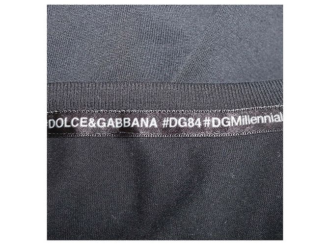 Dolce & Gabbana T-Shirt mit Rundhalsausschnitt aus schwarzer Baumwolle mit besticktem Logo - Ansicht 5
