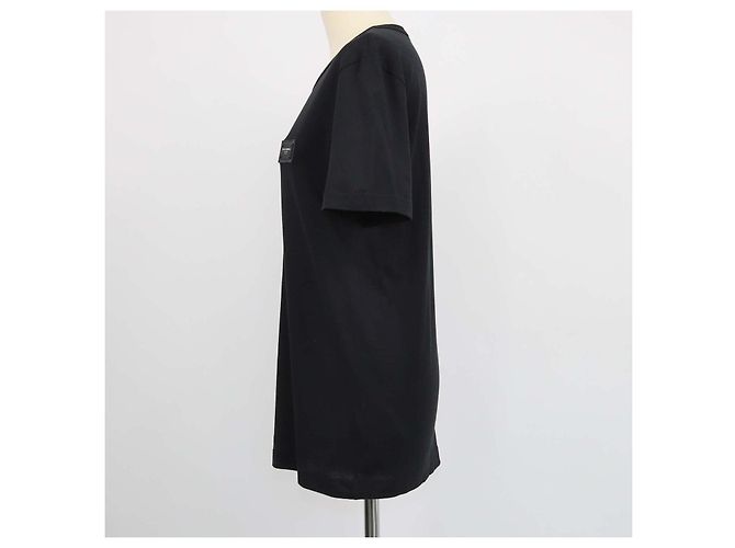 T-shirt Dolce & Gabbana in cotone nero con scollo a V e placca logo - vista 2