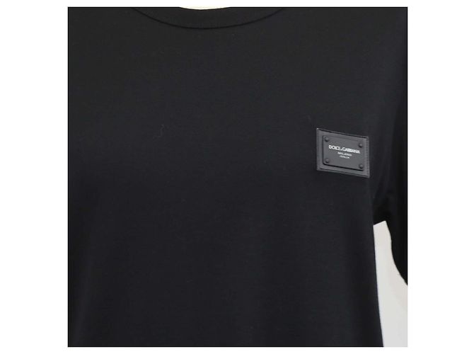 T-shirt Dolce & Gabbana in cotone nero con scollo a V e placca logo - vista 4