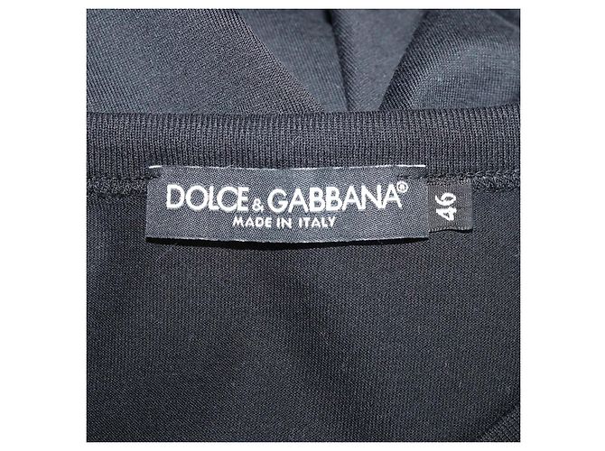 T-shirt Dolce & Gabbana in cotone nero con scollo a V e placca logo - vista 5