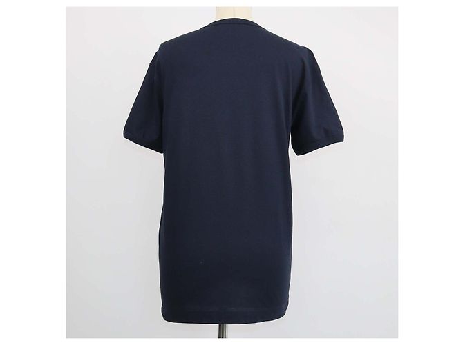 T-shirt Dolce & Gabbana in cotone blu navy con scollo a V e placca logo - vista 3