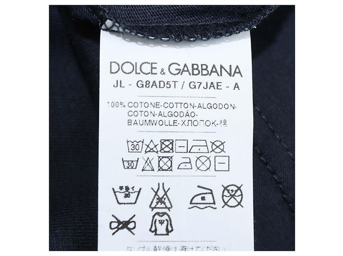 T-shirt Dolce & Gabbana in cotone blu navy con scollo a V e placca logo - vista 6