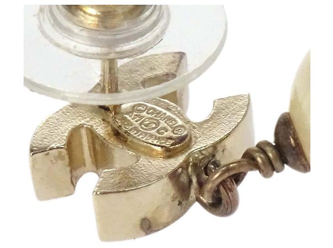 Pendientes colgantes Chanel CC de metal con perla artificial - vista 2
