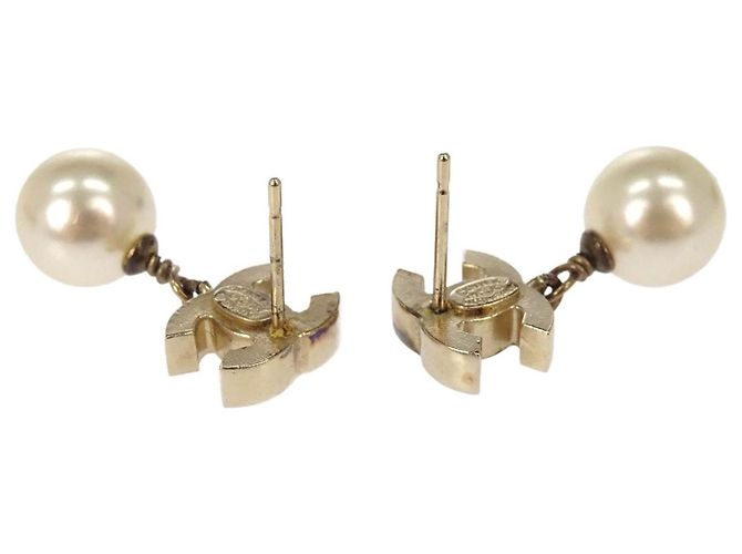Pendientes colgantes Chanel CC de metal con perla artificial - vista 3