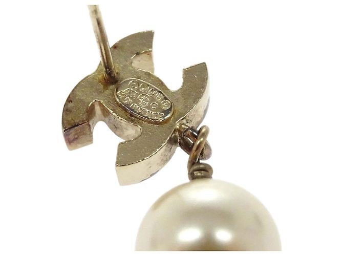 Pendientes colgantes Chanel CC de metal con perla artificial - vista 4