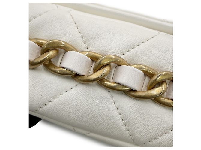 Bolso de hombro con cadena de cuero blanco Chanel - vista 14