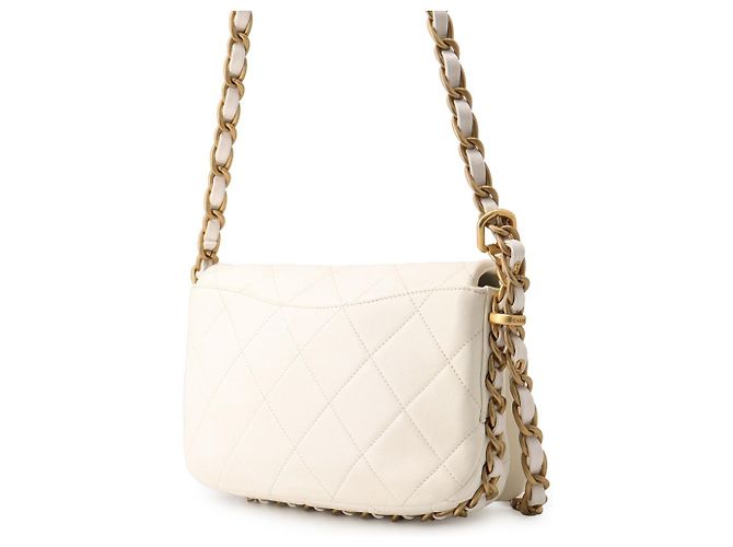 Bolso de hombro con cadena de cuero blanco Chanel - vista 2