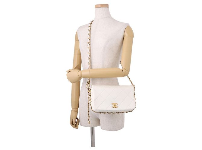 Bolso de hombro con cadena de cuero blanco Chanel - vista 4