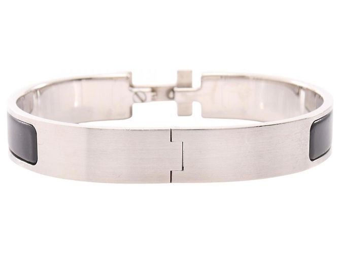 Hermès Clic H Armreif Schwarz Silber Emaille Edelstahl - Ansicht 2