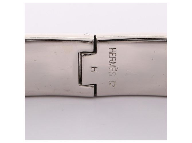 Hermès Clic H Armreif Schwarz Silber Emaille Edelstahl - Ansicht 4