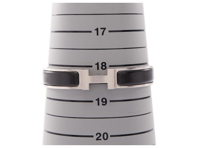 Hermès Clic H Armreif Schwarz Silber Emaille Edelstahl - Ansicht 5