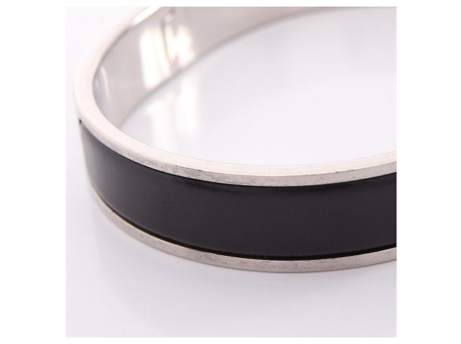 Hermès Clic H Armreif Schwarz Silber Emaille Edelstahl - Ansicht 6