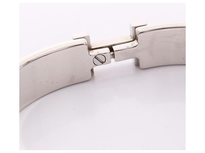 Hermès Clic H Armreif Schwarz Silber Emaille Edelstahl - Ansicht 7