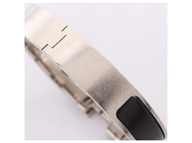 Hermès Clic H Armreif Schwarz Silber Emaille Edelstahl - Ansicht 9