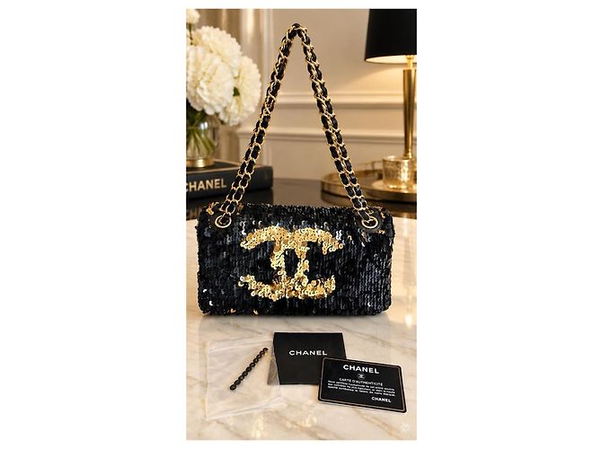 Chanel Borsa a patta media Summer Nights Paillettes Blu e Oro - vista 5