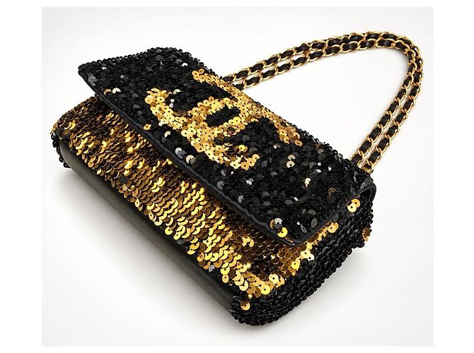 Chanel Borsa a patta media Summer Nights Paillettes Blu e Oro - vista 6