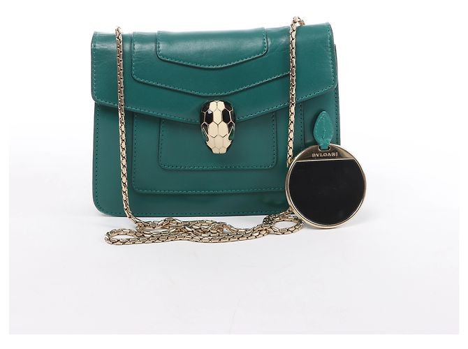 Bulgari Borsa a tracolla con catena in pelle Bvlgari Serpenti Forever in Green - vista 10
