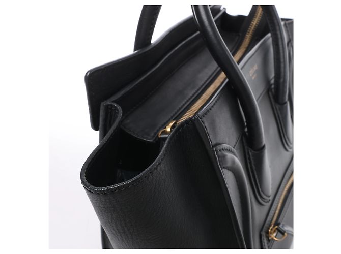 Céline Sac à main Celine Luggage Micro Shopper en cuir noir - vue 4