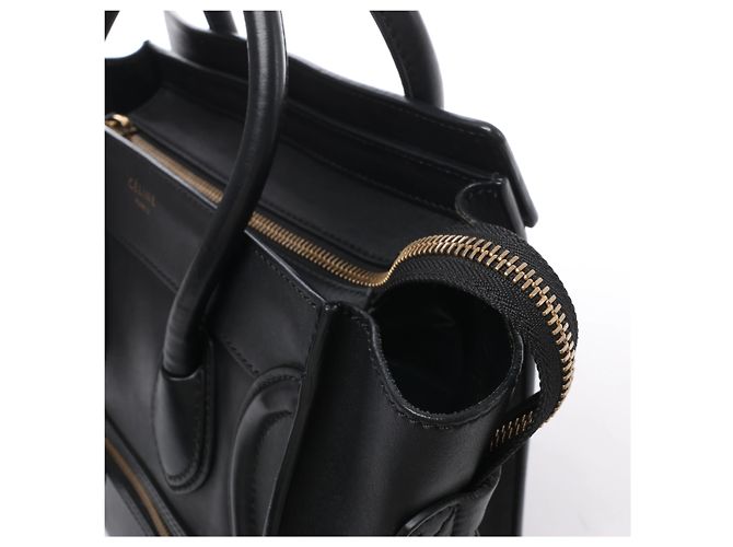 Céline Sac à main Celine Luggage Micro Shopper en cuir noir - vue 5