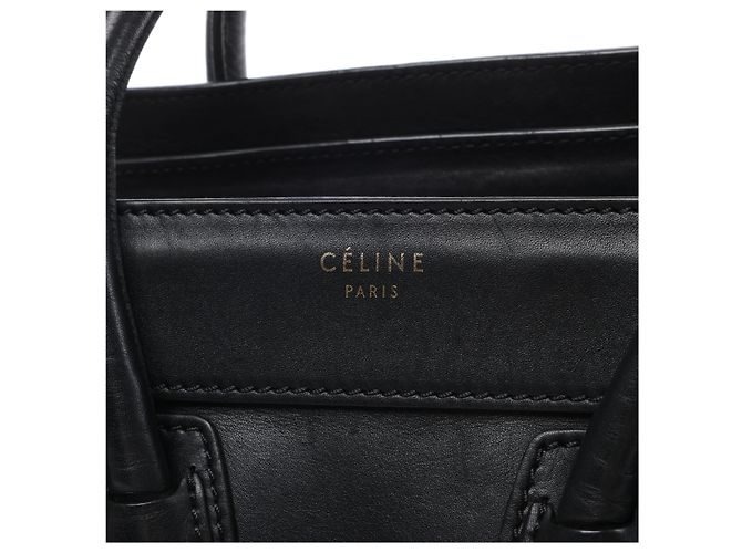 Céline Sac à main Celine Luggage Micro Shopper en cuir noir - vue 6