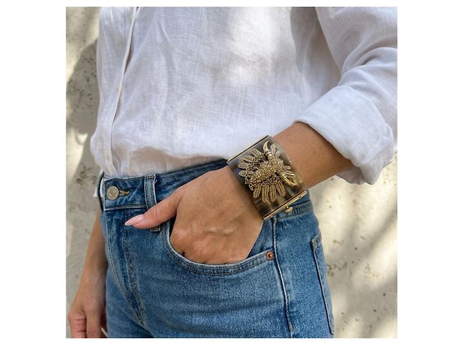 Bracciale Cuff Vintage Roberto Cavalli Brown Western BullHead con Catena - vista 3