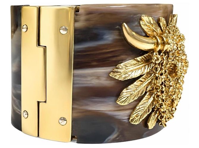 Bracciale Cuff Vintage Roberto Cavalli Brown Western BullHead con Catena - vista 5