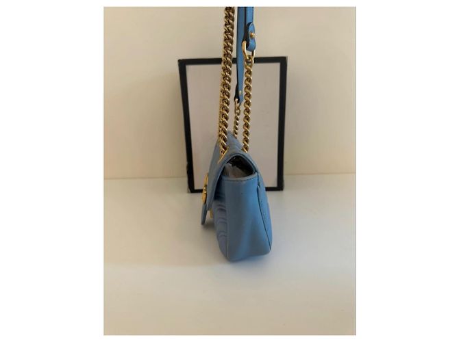 Borsa a tracolla Gucci Marmont in pelle blu - vista 10