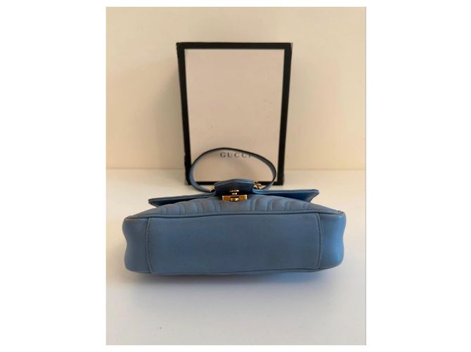 Borsa a tracolla Gucci Marmont in pelle blu - vista 11