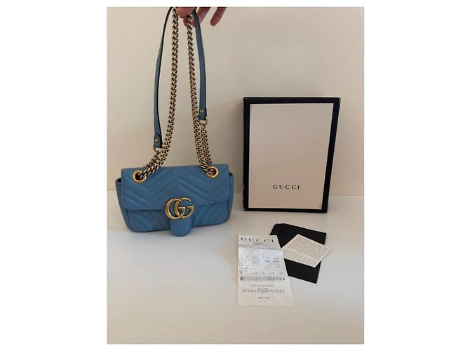 Borsa a tracolla Gucci Marmont in pelle blu - vista 2