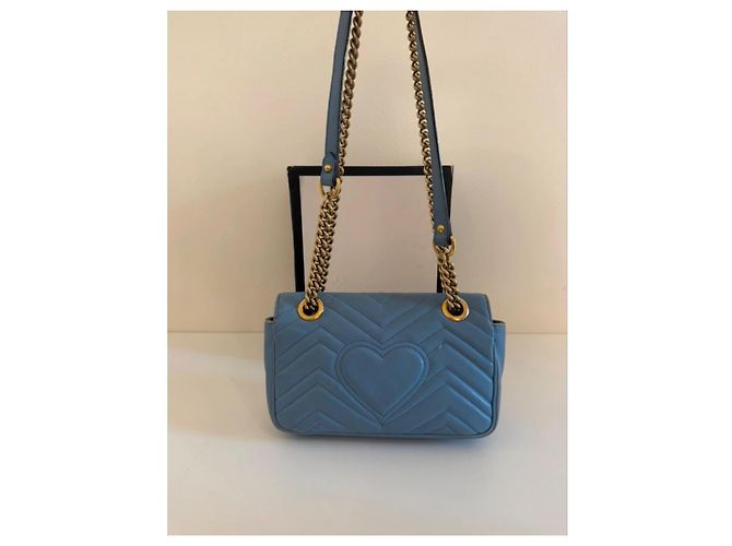 Borsa a tracolla Gucci Marmont in pelle blu - vista 3