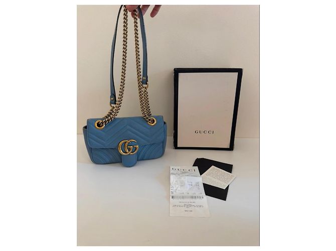 Borsa a tracolla Gucci Marmont in pelle blu - vista 4