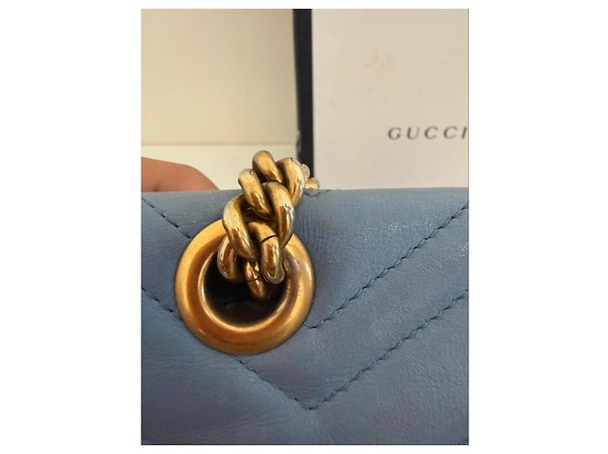 Borsa a tracolla Gucci Marmont in pelle blu - vista 5