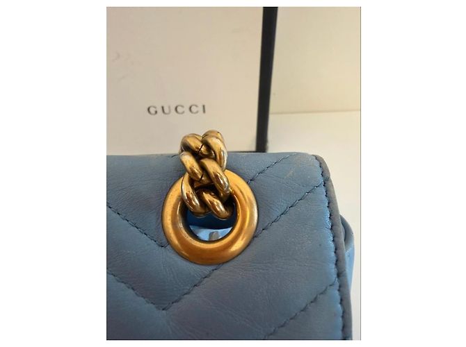 Borsa a tracolla Gucci Marmont in pelle blu - vista 7