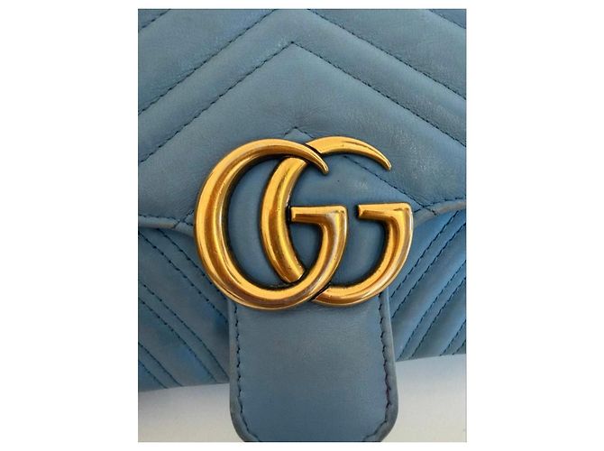 Borsa a tracolla Gucci Marmont in pelle blu - vista 8