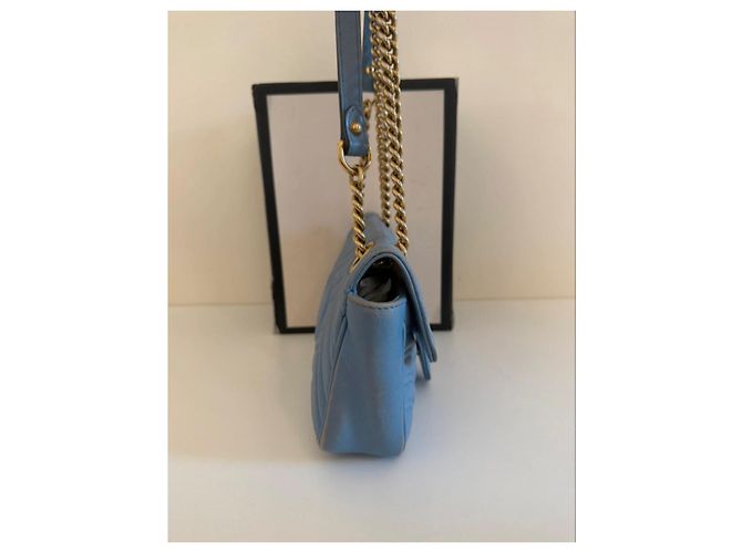 Borsa a tracolla Gucci Marmont in pelle blu - vista 9