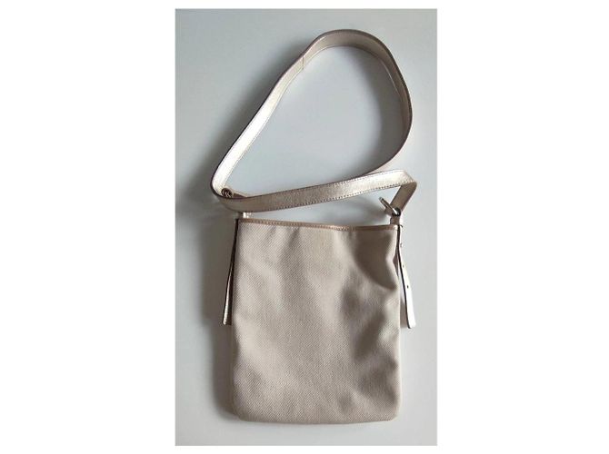 Borsa a tracolla Yves Saint Laurent in tela beige e pelle dorata - vista 4