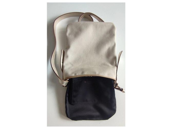 Borsa a tracolla Yves Saint Laurent in tela beige e pelle dorata - vista 5