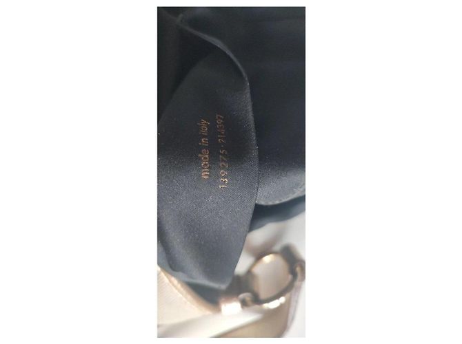 Borsa a tracolla Yves Saint Laurent in tela beige e pelle dorata - vista 7
