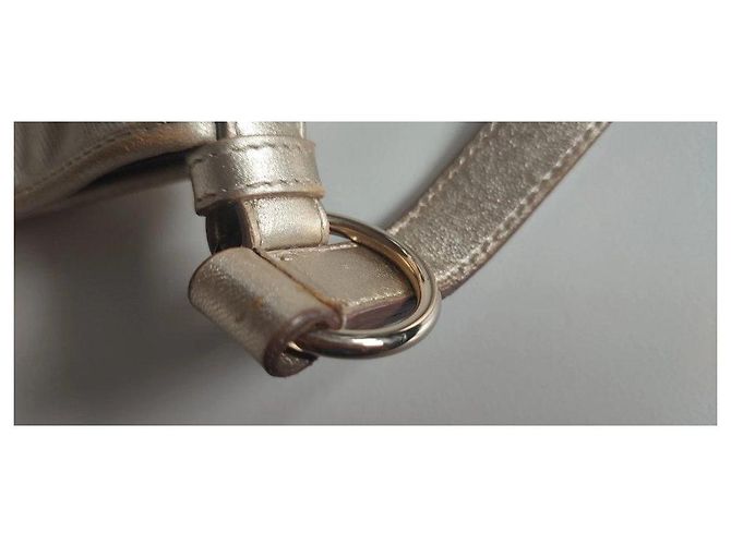 Borsa a tracolla Yves Saint Laurent in tela beige e pelle dorata - vista 8
