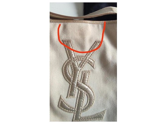 Borsa a tracolla Yves Saint Laurent in tela beige e pelle dorata - vista 9