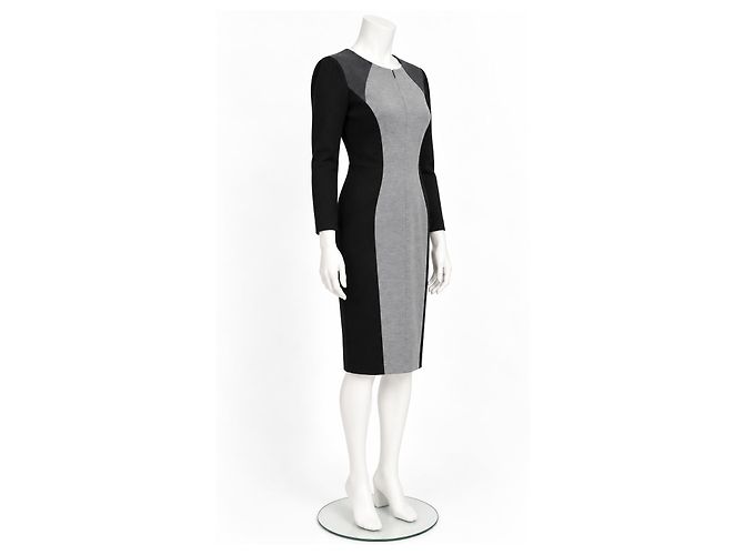 Escada Grey Colorblock Wool Blend Sheath Dress - view 2