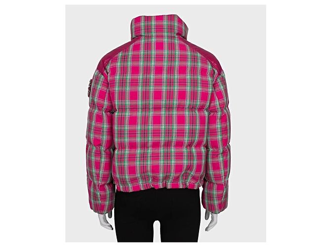 Moncler rosa karierte Daunenjacke mit Kristalldetails XXS US 0 gebraucht - Ansicht 3