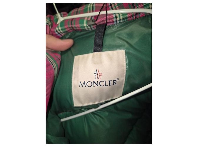Moncler rosa karierte Daunenjacke mit Kristalldetails XXS US 0 gebraucht - Ansicht 6